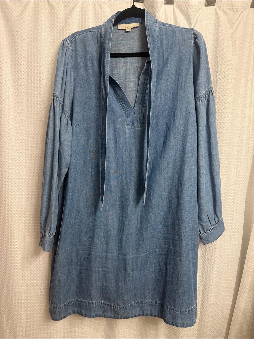 LOFT Light Blue Denim Tie-Neck Mini Dress Large
